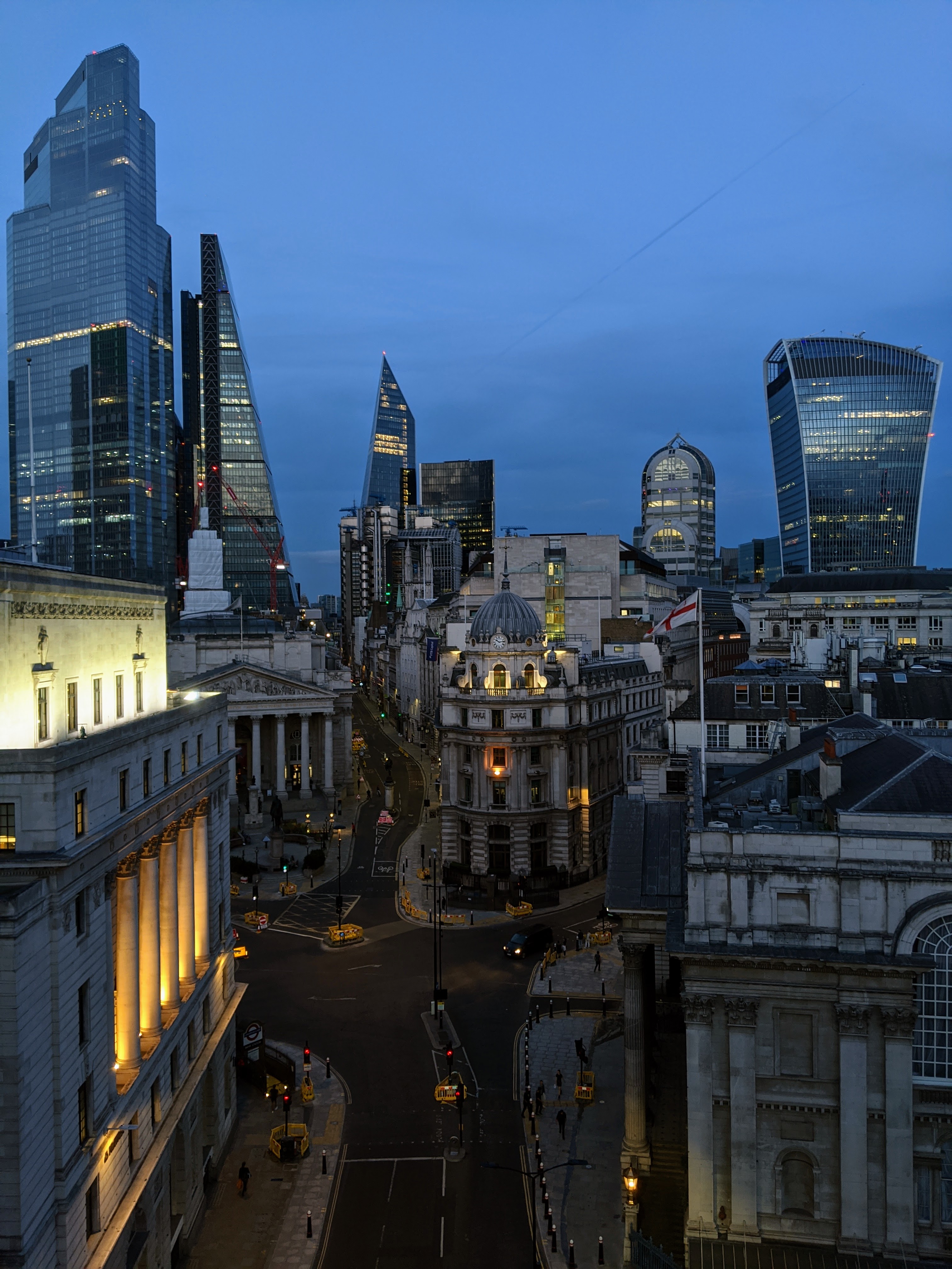 London skyline taken at Bank, city of London, at dusk